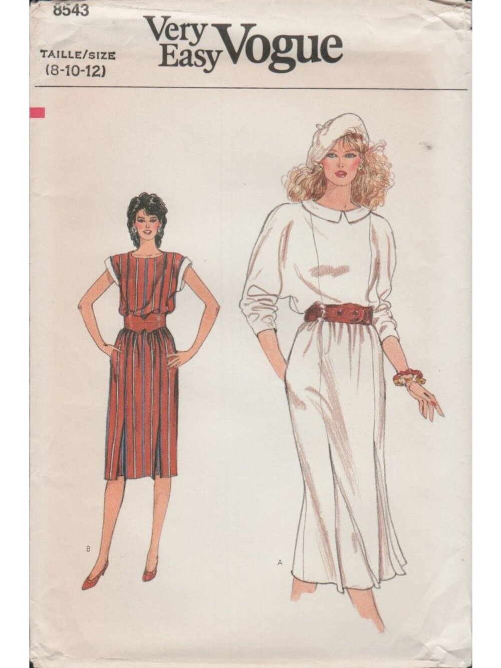 Very Easy Vogue 8543 Slouchy Belted Dress Pattern 1980s Misses Sz 8 10 12 Uncut